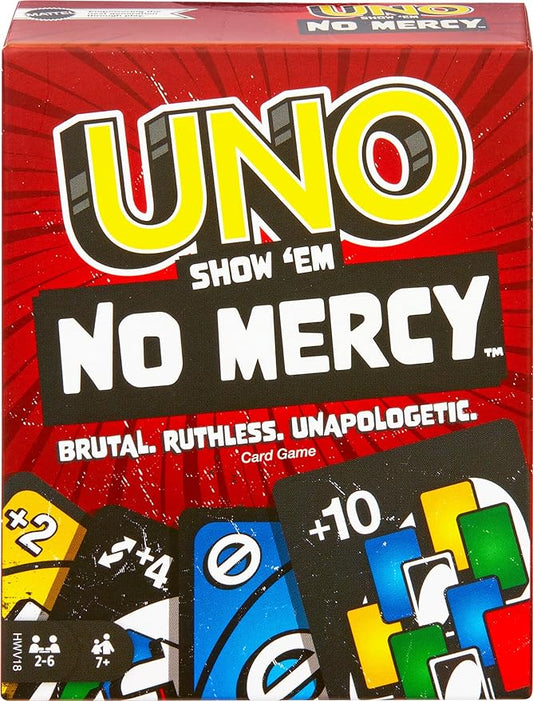 Mattel Games UNO Show ?em No Mercy Card Game for Kids, Adults & Family Parties and Travel With Extra Cards, Special Rules and Tougher Penalties