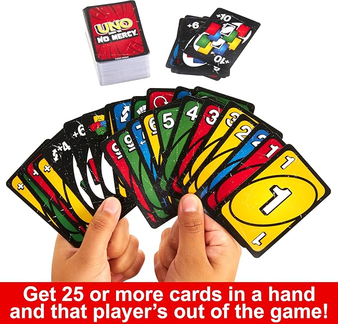 Mattel Games UNO Show ?em No Mercy Card Game for Kids, Adults & Family Parties and Travel With Extra Cards, Special Rules and Tougher Penalties