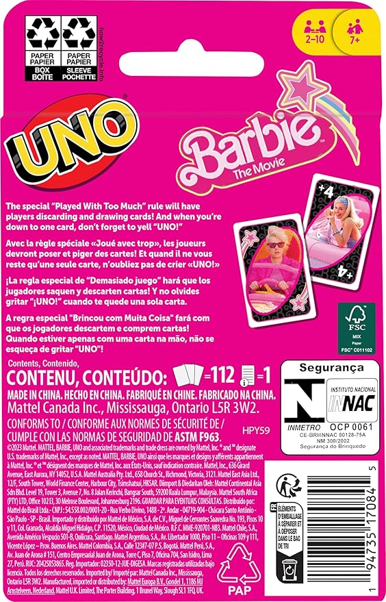 UNO Barbie The Movie Card Game - Perfect for Family Nights, Game Nights, Travel, Camping, and Parties