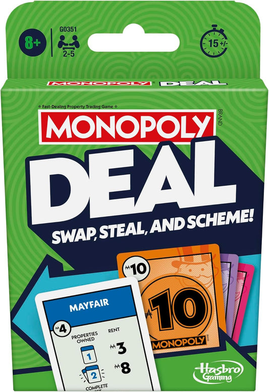 Monopoly Hasbro Gaming Deal Strategy Card Game for 8+ Year Old Kids, for 2-5 Players, Family Games for Children and Adults