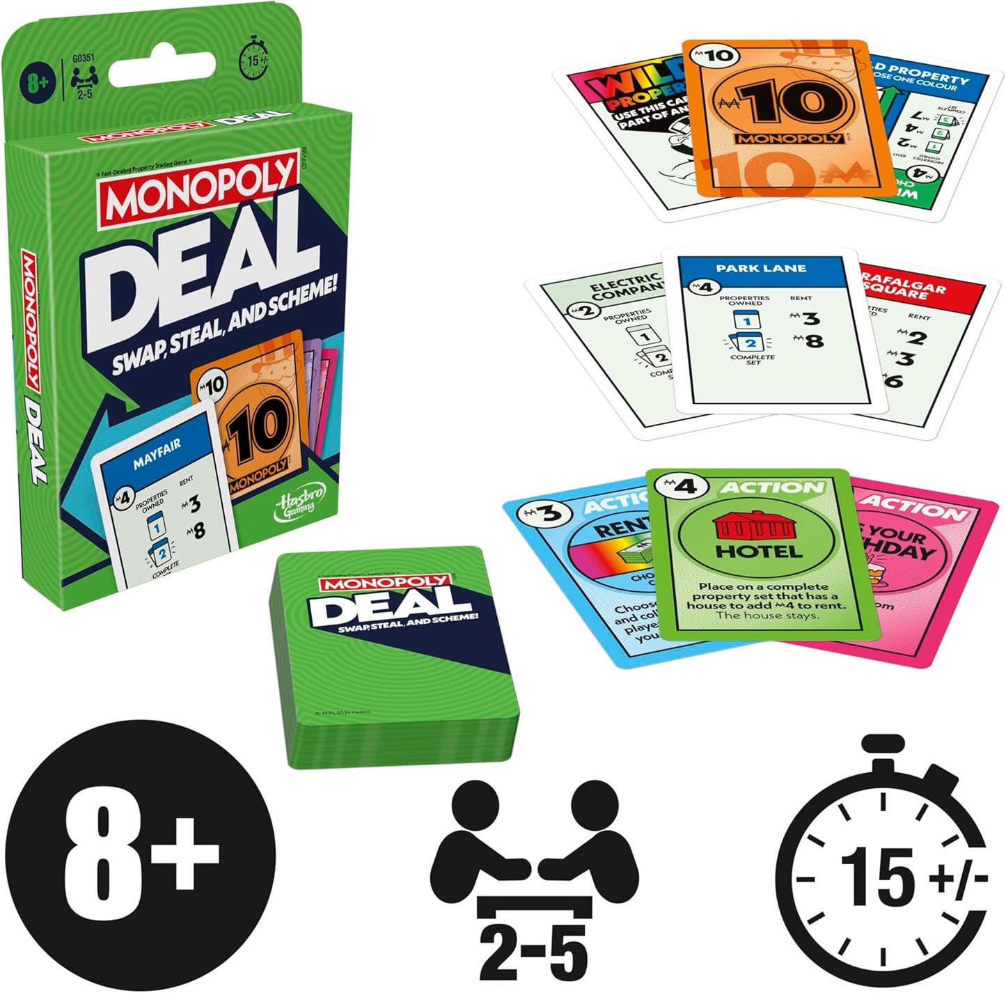 Monopoly Hasbro Gaming Deal Strategy Card Game for 8+ Year Old Kids, for 2-5 Players, Family Games for Children and Adults